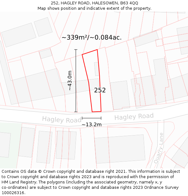 252, HAGLEY ROAD, HALESOWEN, B63 4QQ: Plot and title map