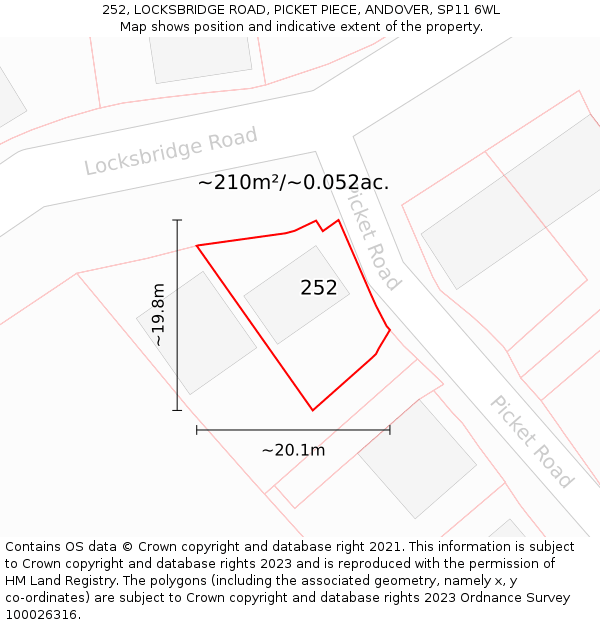 252, LOCKSBRIDGE ROAD, PICKET PIECE, ANDOVER, SP11 6WL: Plot and title map