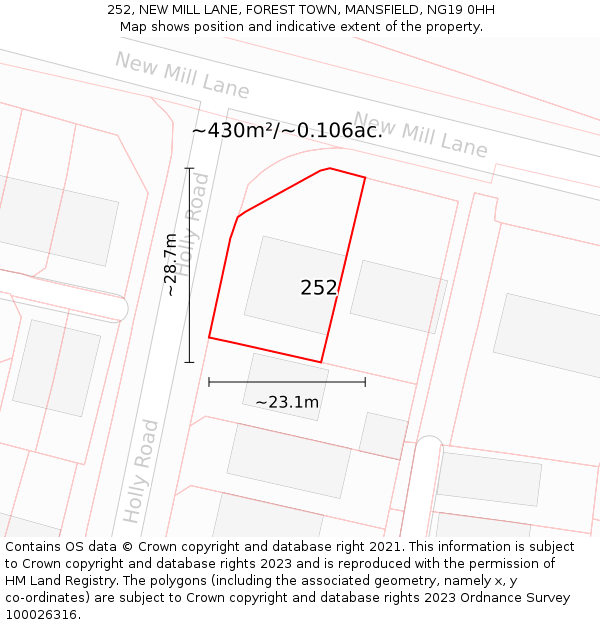 252, NEW MILL LANE, FOREST TOWN, MANSFIELD, NG19 0HH: Plot and title map