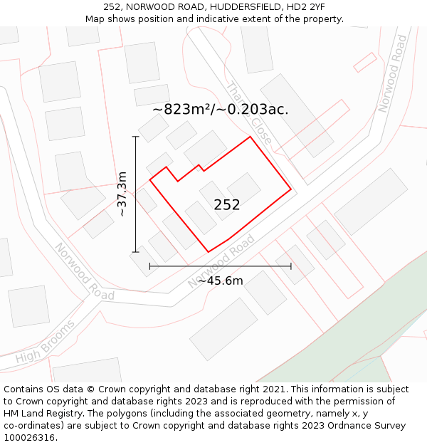 252, NORWOOD ROAD, HUDDERSFIELD, HD2 2YF: Plot and title map