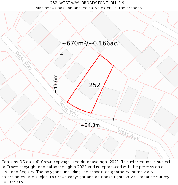 252, WEST WAY, BROADSTONE, BH18 9LL: Plot and title map