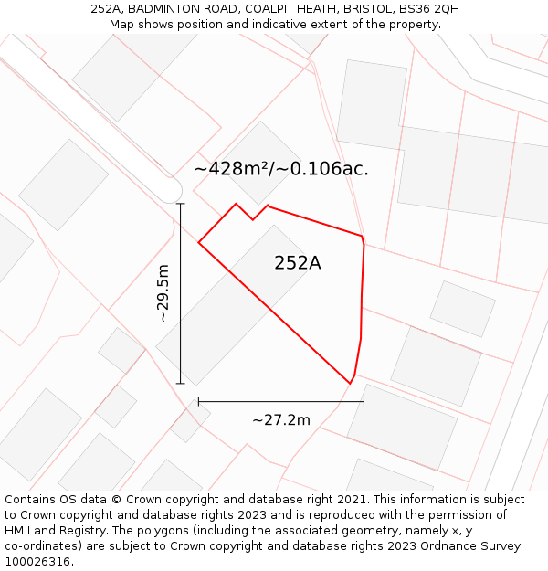 252A, BADMINTON ROAD, COALPIT HEATH, BRISTOL, BS36 2QH: Plot and title map