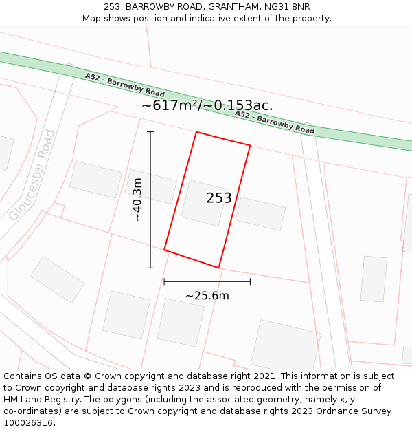 253, BARROWBY ROAD, GRANTHAM, NG31 8NR: Plot and title map