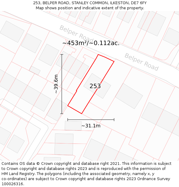 253, BELPER ROAD, STANLEY COMMON, ILKESTON, DE7 6FY: Plot and title map