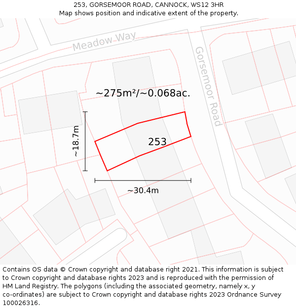 253, GORSEMOOR ROAD, CANNOCK, WS12 3HR: Plot and title map