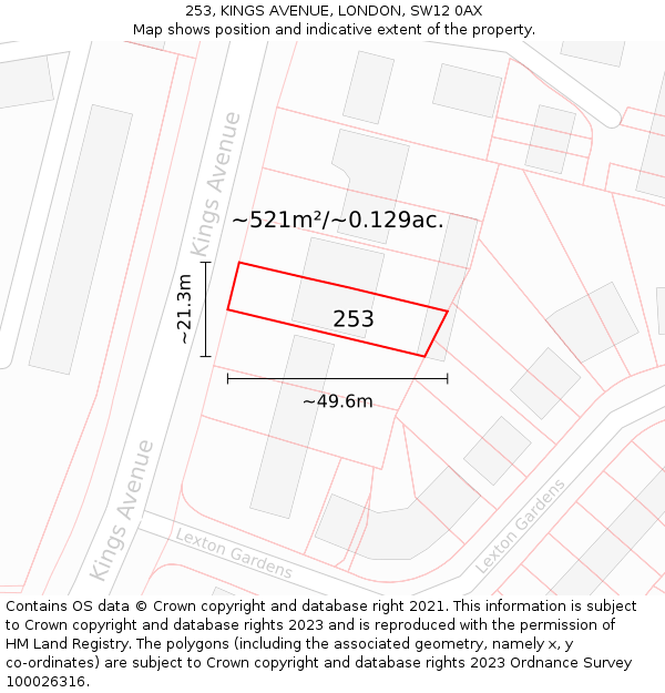 253, KINGS AVENUE, LONDON, SW12 0AX: Plot and title map