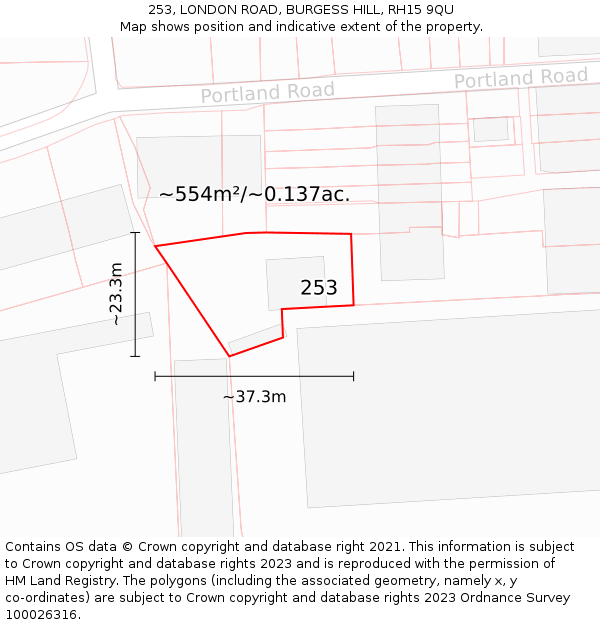 253, LONDON ROAD, BURGESS HILL, RH15 9QU: Plot and title map