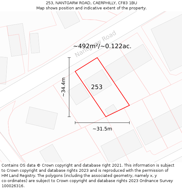 253, NANTGARW ROAD, CAERPHILLY, CF83 1BU: Plot and title map