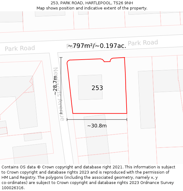253, PARK ROAD, HARTLEPOOL, TS26 9NH: Plot and title map