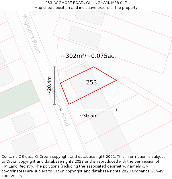 253, WIGMORE ROAD, GILLINGHAM, ME8 0LZ: Plot and title map