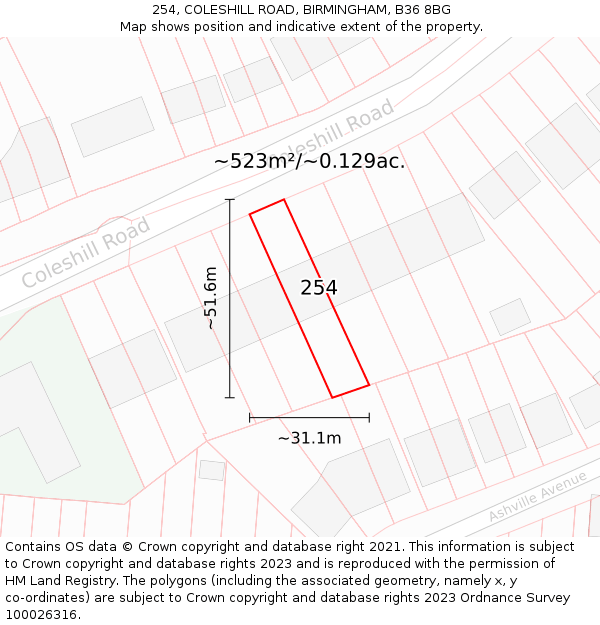 254, COLESHILL ROAD, BIRMINGHAM, B36 8BG: Plot and title map