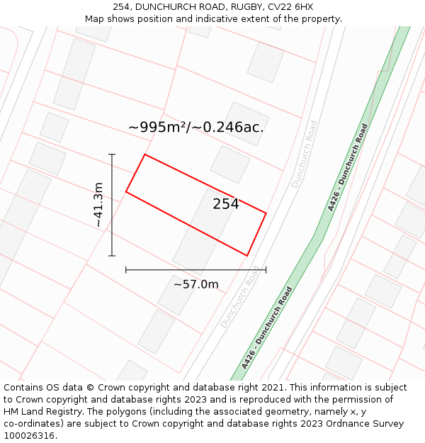 254, DUNCHURCH ROAD, RUGBY, CV22 6HX: Plot and title map