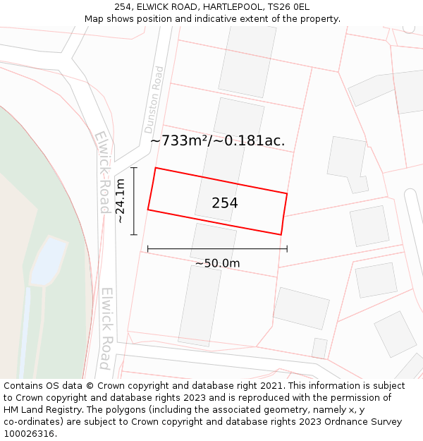 254, ELWICK ROAD, HARTLEPOOL, TS26 0EL: Plot and title map