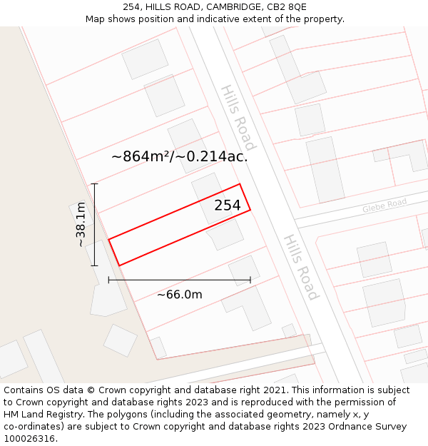 254, HILLS ROAD, CAMBRIDGE, CB2 8QE: Plot and title map