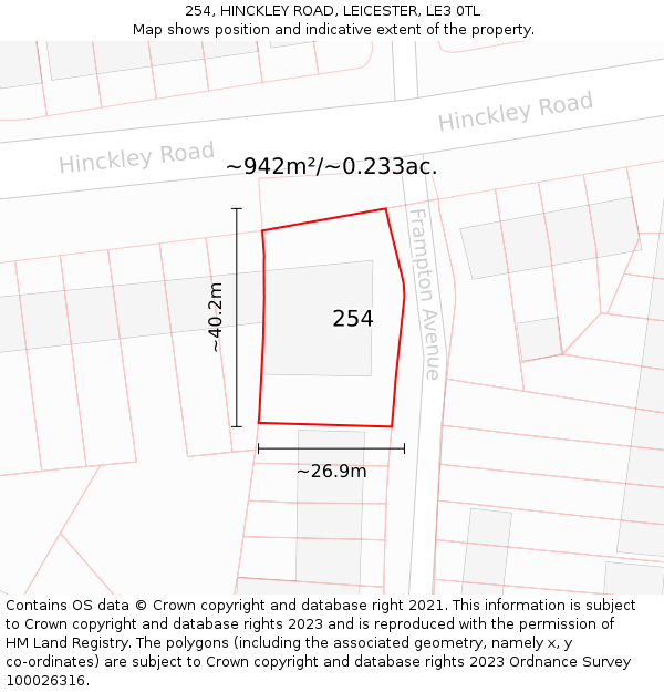 254, HINCKLEY ROAD, LEICESTER, LE3 0TL: Plot and title map