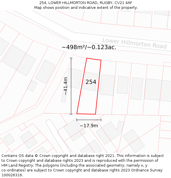 254, LOWER HILLMORTON ROAD, RUGBY, CV21 4AF: Plot and title map