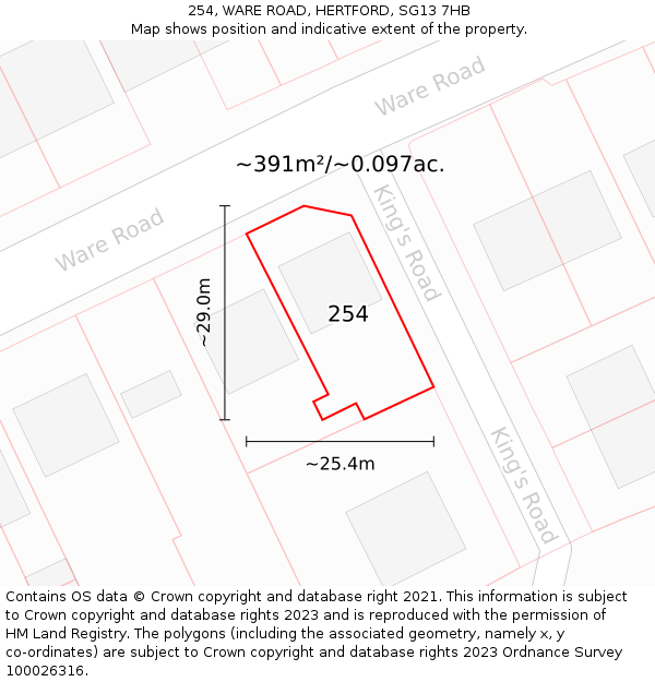 254, WARE ROAD, HERTFORD, SG13 7HB: Plot and title map