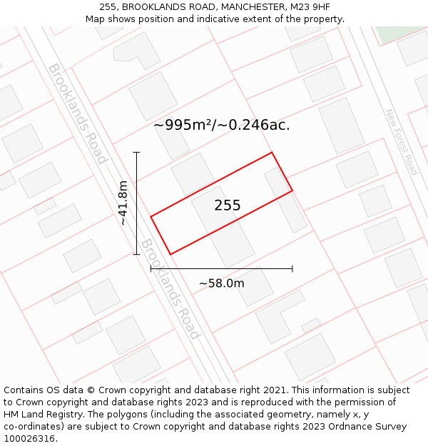 255, BROOKLANDS ROAD, MANCHESTER, M23 9HF: Plot and title map