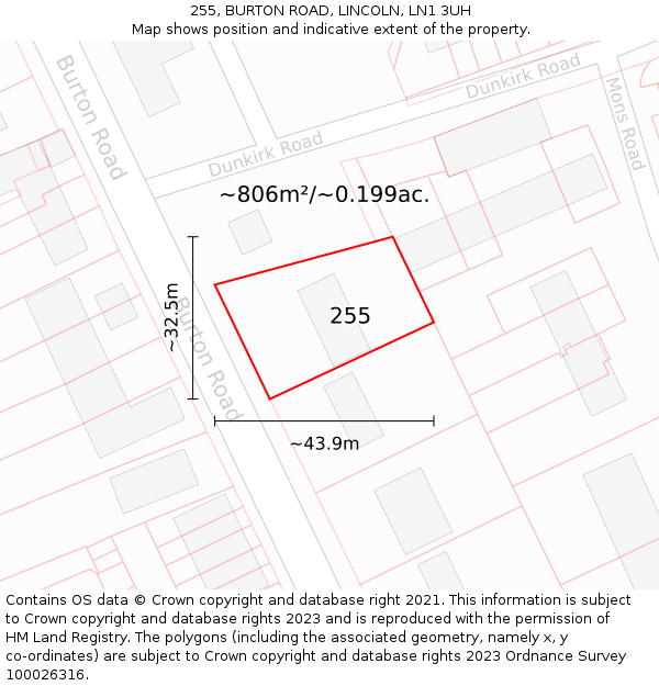 255, BURTON ROAD, LINCOLN, LN1 3UH: Plot and title map