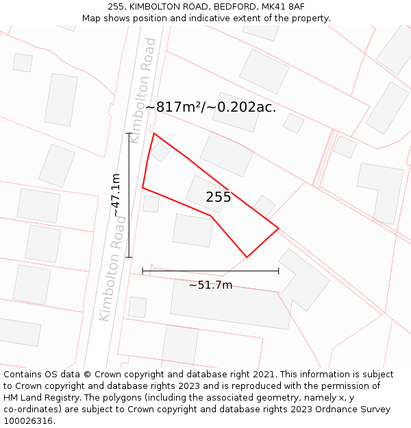 255, KIMBOLTON ROAD, BEDFORD, MK41 8AF: Plot and title map