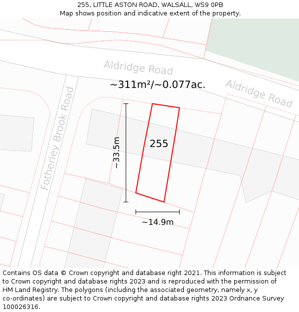 255, LITTLE ASTON ROAD, WALSALL, WS9 0PB: Plot and title map