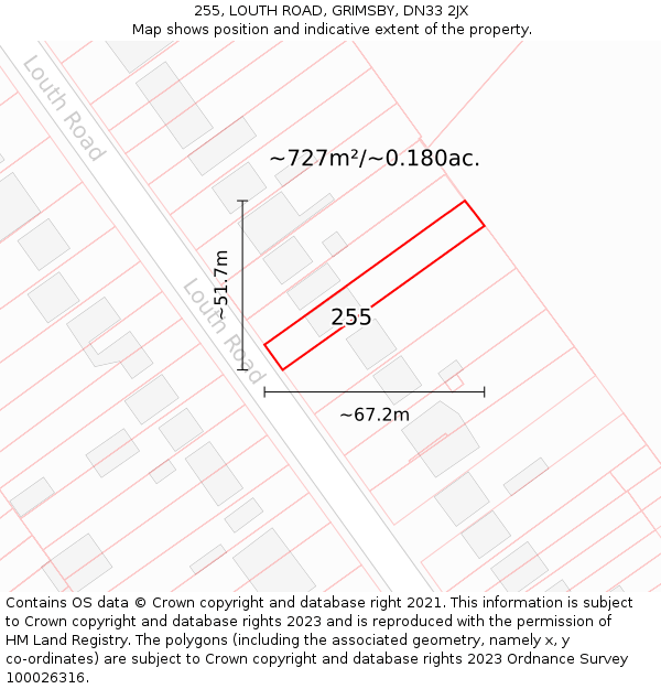 255, LOUTH ROAD, GRIMSBY, DN33 2JX: Plot and title map