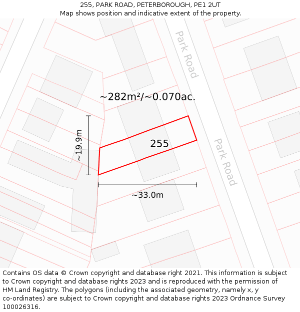255, PARK ROAD, PETERBOROUGH, PE1 2UT: Plot and title map