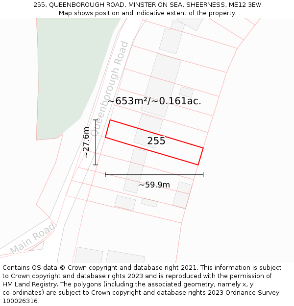 255, QUEENBOROUGH ROAD, MINSTER ON SEA, SHEERNESS, ME12 3EW: Plot and title map