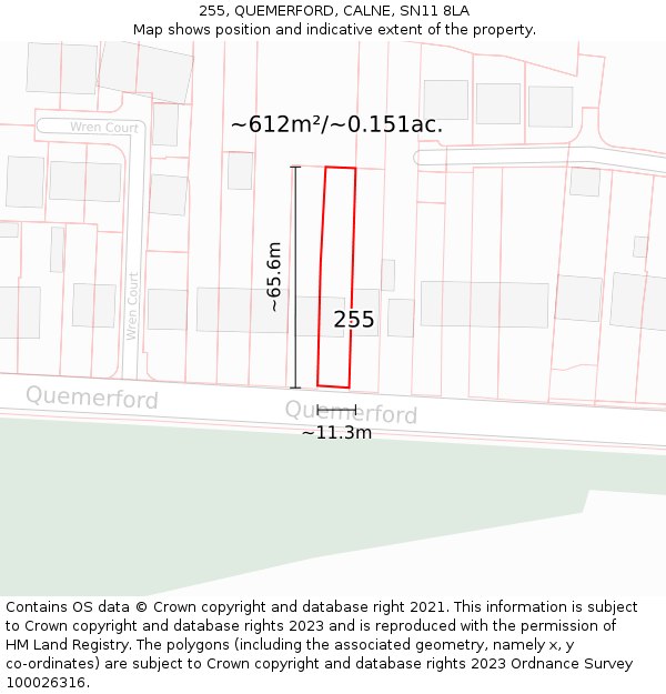 255, QUEMERFORD, CALNE, SN11 8LA: Plot and title map