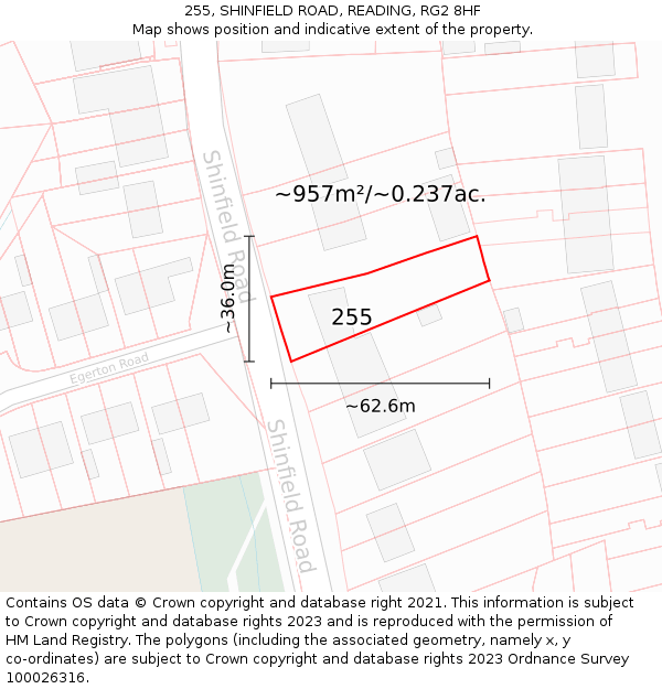 255, SHINFIELD ROAD, READING, RG2 8HF: Plot and title map