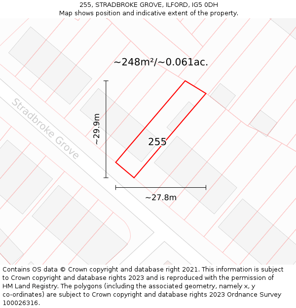255, STRADBROKE GROVE, ILFORD, IG5 0DH: Plot and title map