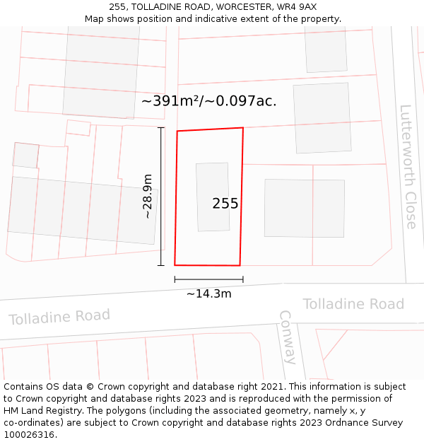 255, TOLLADINE ROAD, WORCESTER, WR4 9AX: Plot and title map