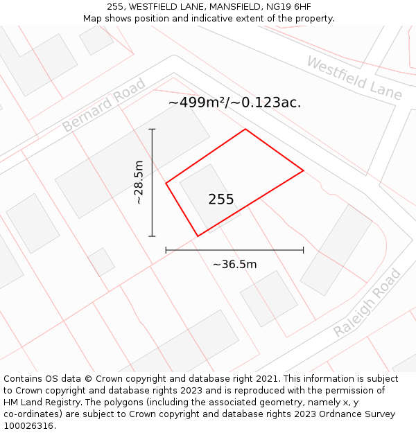 255, WESTFIELD LANE, MANSFIELD, NG19 6HF: Plot and title map