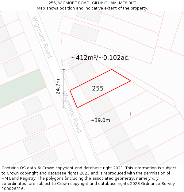 255, WIGMORE ROAD, GILLINGHAM, ME8 0LZ: Plot and title map