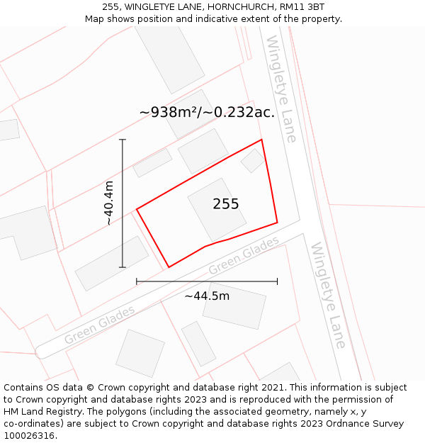 255, WINGLETYE LANE, HORNCHURCH, RM11 3BT: Plot and title map