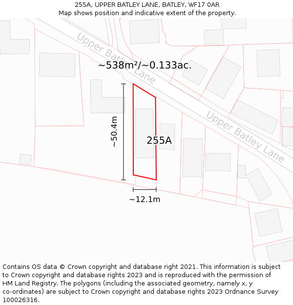 255A, UPPER BATLEY LANE, BATLEY, WF17 0AR: Plot and title map