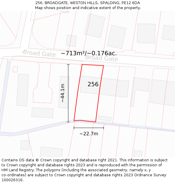 256, BROADGATE, WESTON HILLS, SPALDING, PE12 6DA: Plot and title map