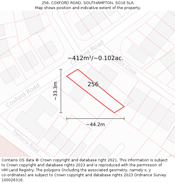 256, COXFORD ROAD, SOUTHAMPTON, SO16 5LA: Plot and title map