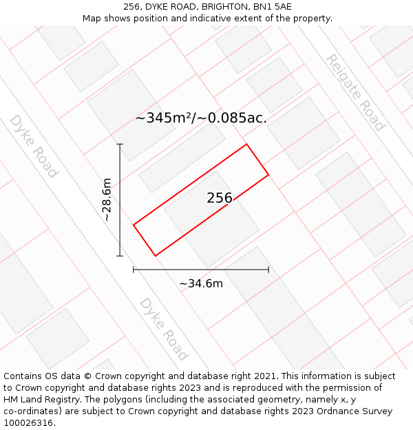 256, DYKE ROAD, BRIGHTON, BN1 5AE: Plot and title map