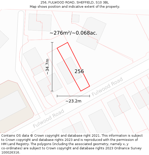 256, FULWOOD ROAD, SHEFFIELD, S10 3BL: Plot and title map