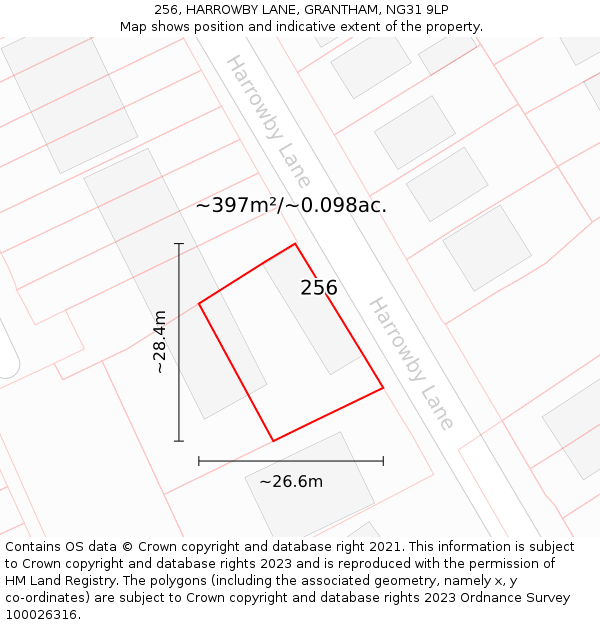 256, HARROWBY LANE, GRANTHAM, NG31 9LP: Plot and title map