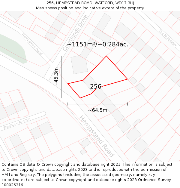 256, HEMPSTEAD ROAD, WATFORD, WD17 3HJ: Plot and title map