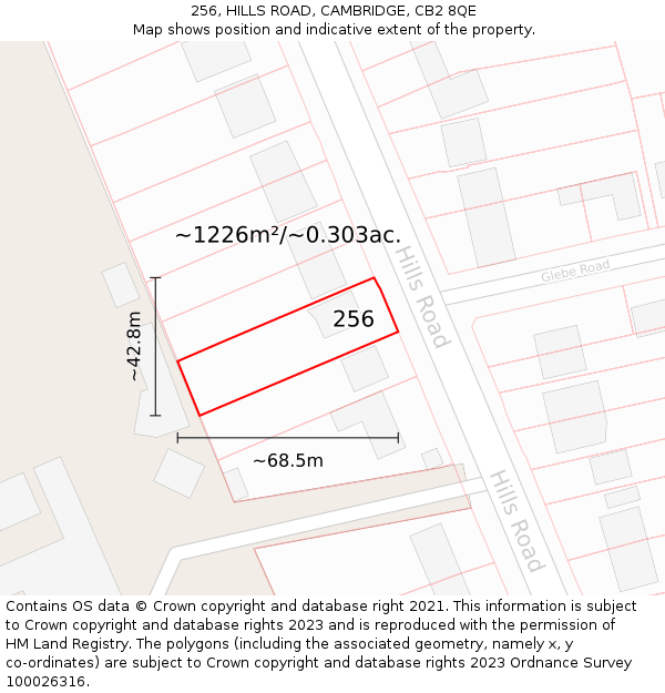 256, HILLS ROAD, CAMBRIDGE, CB2 8QE: Plot and title map