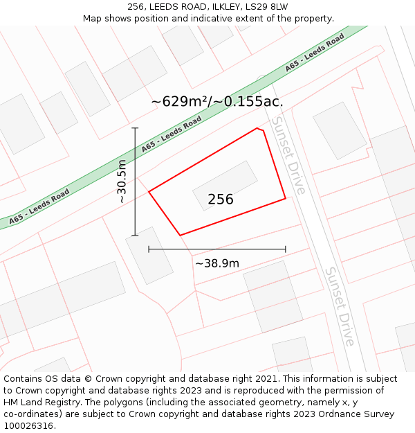 256, LEEDS ROAD, ILKLEY, LS29 8LW: Plot and title map