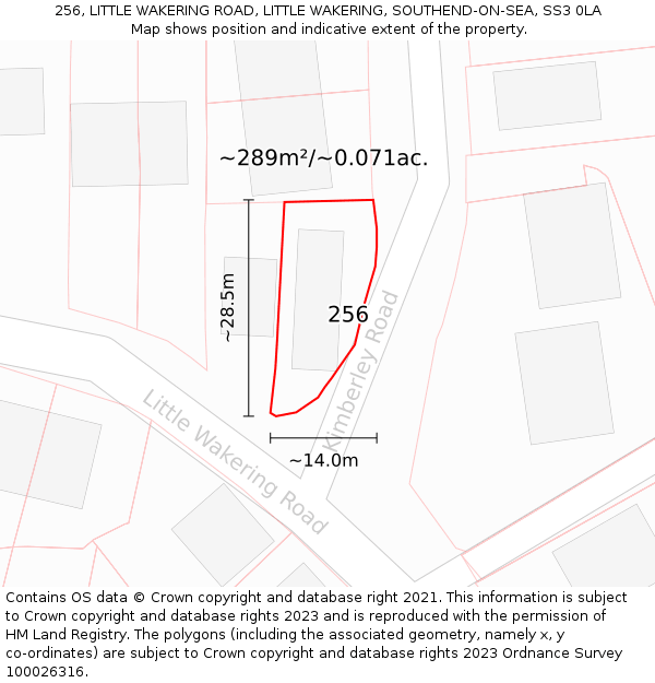 256, LITTLE WAKERING ROAD, LITTLE WAKERING, SOUTHEND-ON-SEA, SS3 0LA: Plot and title map