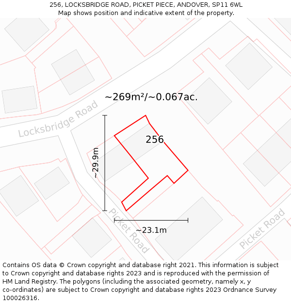 256, LOCKSBRIDGE ROAD, PICKET PIECE, ANDOVER, SP11 6WL: Plot and title map