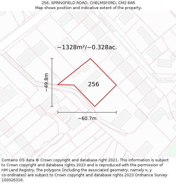 256, SPRINGFIELD ROAD, CHELMSFORD, CM2 6AR: Plot and title map