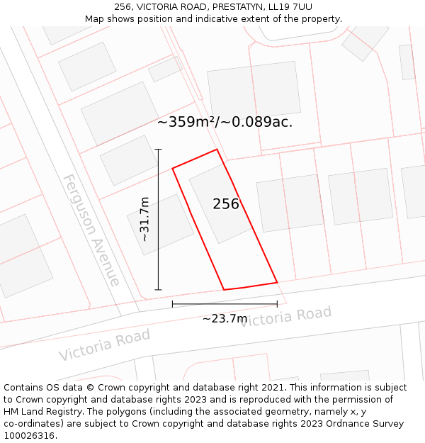 256, VICTORIA ROAD, PRESTATYN, LL19 7UU: Plot and title map