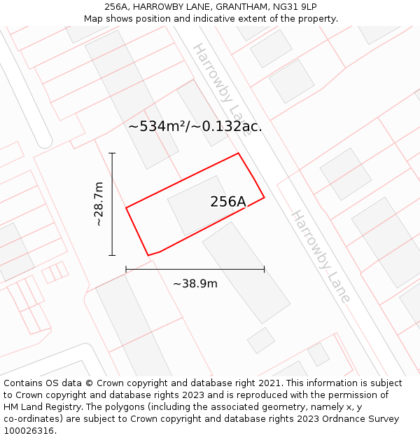 256A, HARROWBY LANE, GRANTHAM, NG31 9LP: Plot and title map