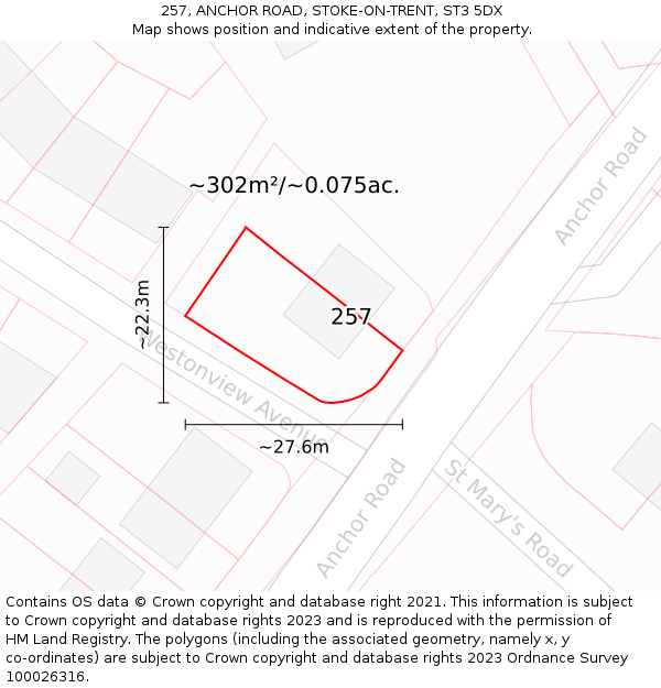 257, ANCHOR ROAD, STOKE-ON-TRENT, ST3 5DX: Plot and title map